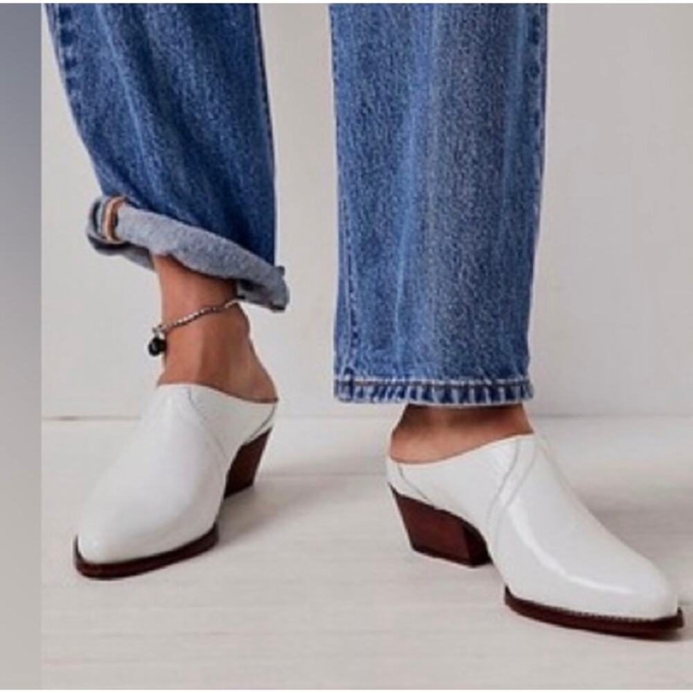 Free People New Frontier Western Mules In White Patent Leather EU 36.5/US Size 6